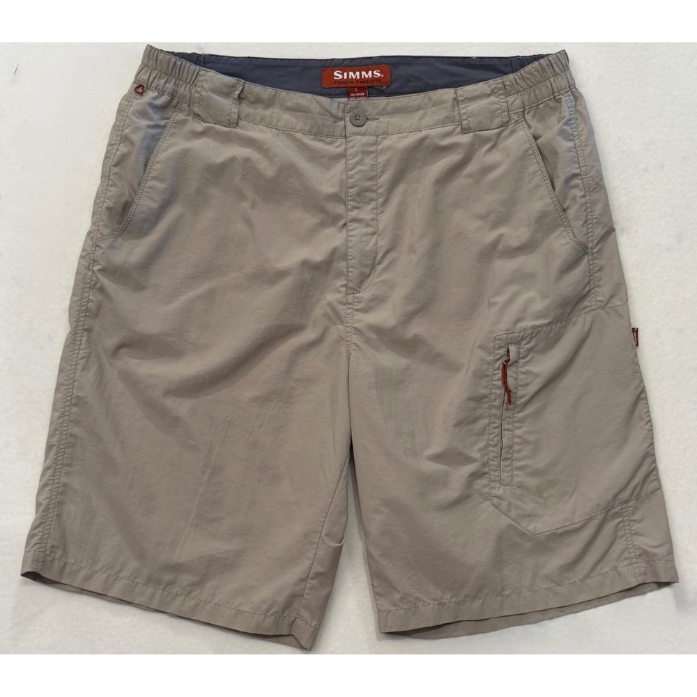 Simms Fishing Products Mens Large Khaki Nylon COR3 Cargo Shorts Tan 9 Inseam